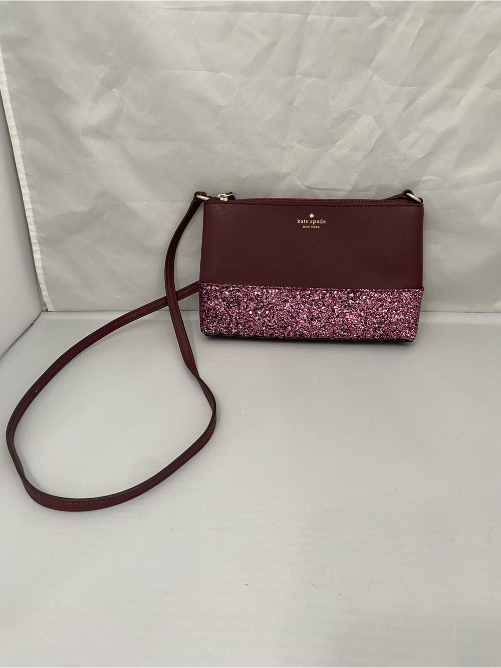 Kate Spade Burgundy Crossbody with Pink Glitter Panel